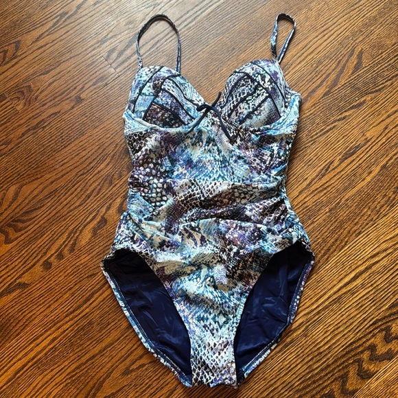 Spanx Blue Python Nile Bra-llelujah Underwire One Piece Swimsuit. 8 B/C - Picture 4 of 9